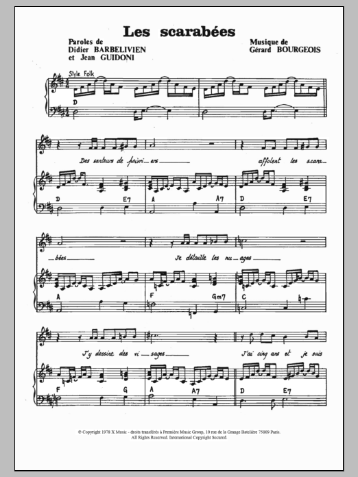 Jean Guidoni Les Scarabees Sheet Music Notes & Chords for Piano & Vocal - Download or Print PDF