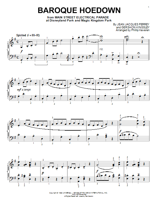 Jean Jacques Perrey Baroque Hoedown [Classical version] (arr. Phillip Keveren) Sheet Music Notes & Chords for Piano - Download or Print PDF