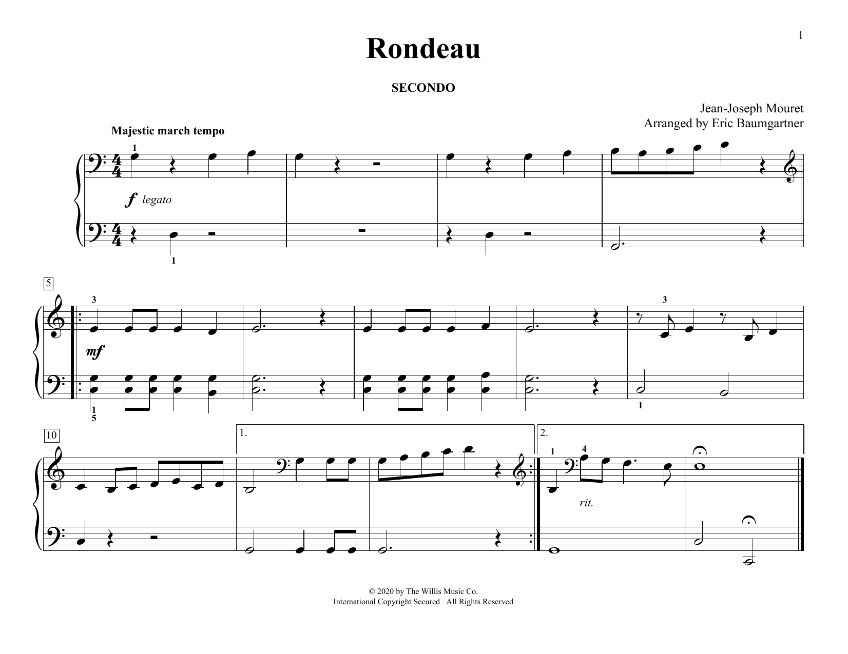 Jean-Joseph Mouret Rondeau (arr. Eric Baumgartner) Sheet Music Notes & Chords for Piano Duet - Download or Print PDF