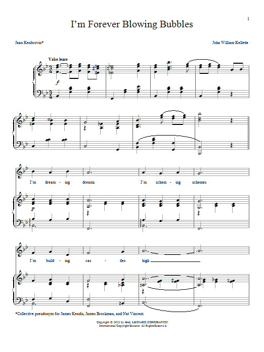 Jean Kenbrovin I'm Forever Blowing Bubbles Sheet Music Notes & Chords for Piano & Vocal - Download or Print PDF