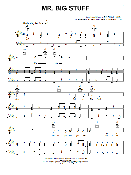 Jean Knight Mr. Big Stuff Sheet Music Notes & Chords for Lyrics & Chords - Download or Print PDF