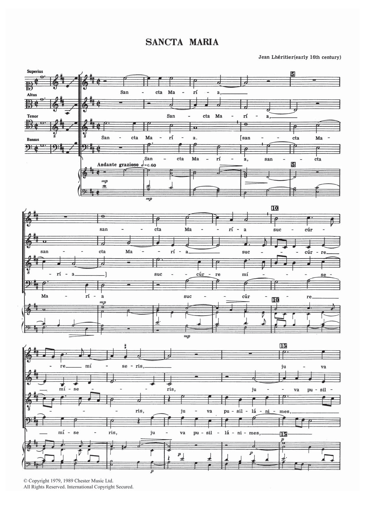Jean Lheritier Sancta Maria Sheet Music Notes & Chords for SATB - Download or Print PDF