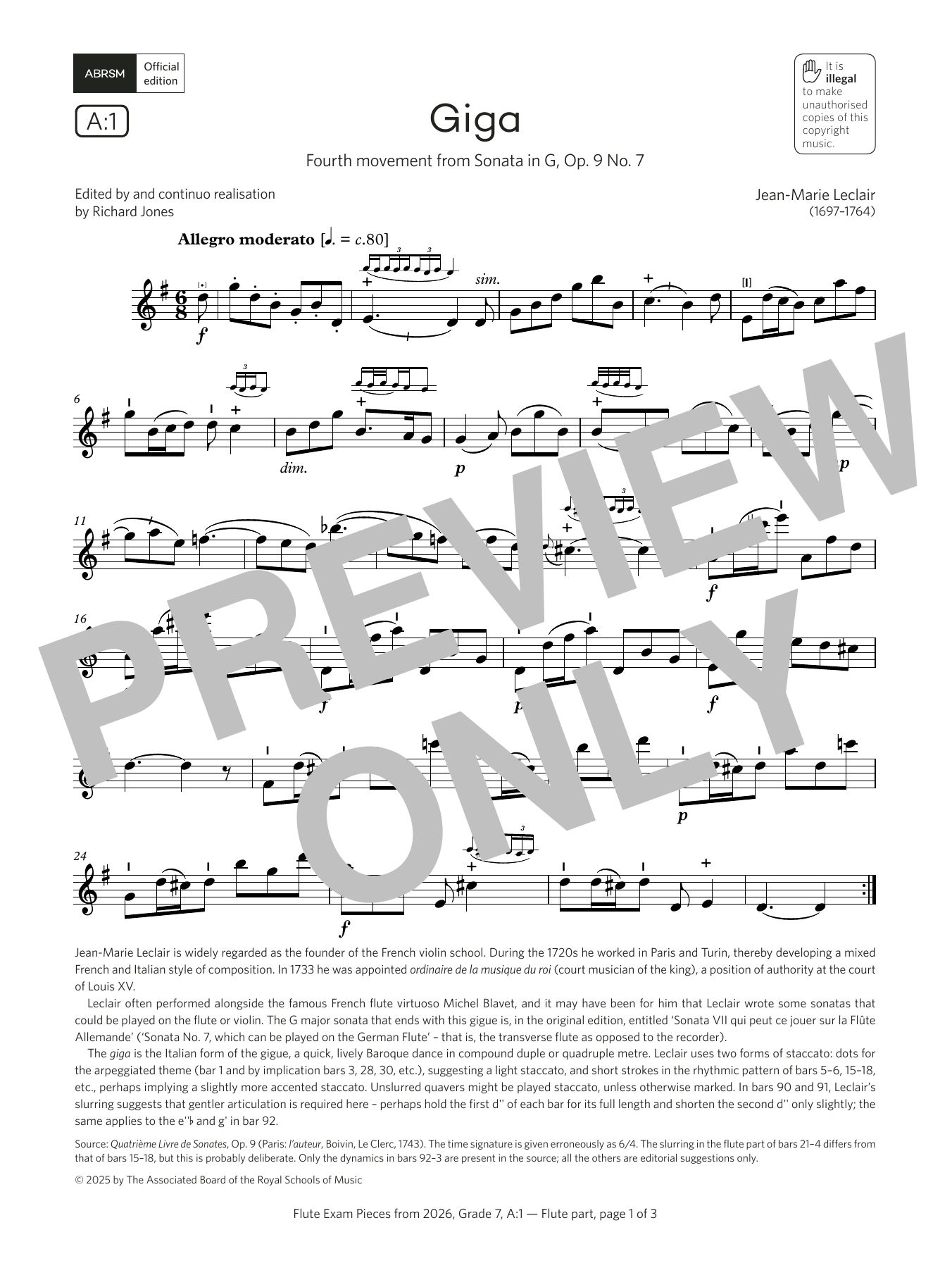 Jean-Marie LeClair Giga (Grade 7, list A1, from the ABRSM Flute Syllabus from 2026) Sheet Music Notes & Chords for Flute Solo - Download or Print PDF Jean-Marie LeClair Giga (Grade 7, list A1, from the ABRSM Flute Syllabus from 2026) Sheet Music Notes & Chords for Flute Solo - Download or Print PDF