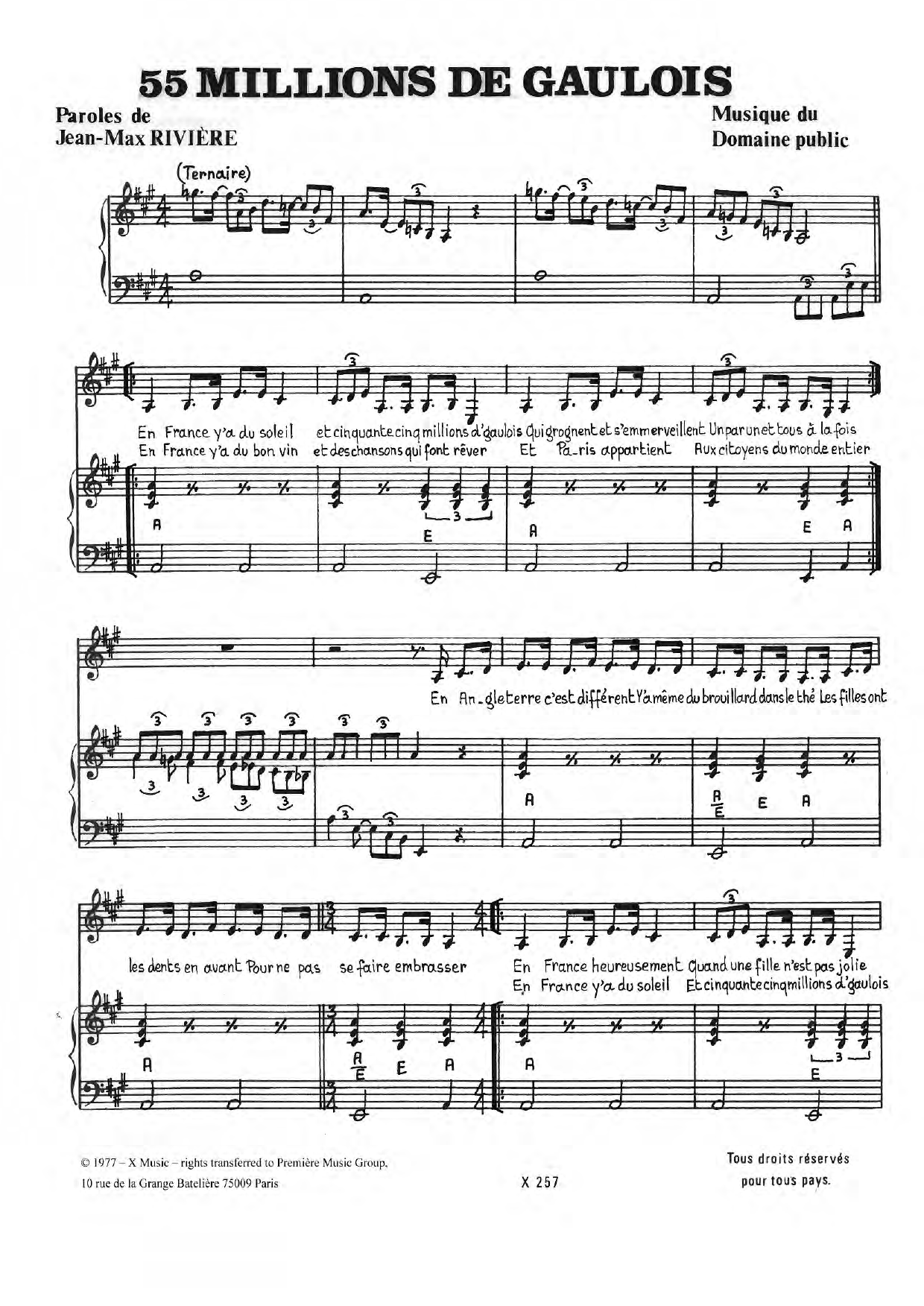 Jean-Max Riviere 55,000,000 De Gaulois Sheet Music Notes & Chords for Piano & Vocal - Download or Print PDF