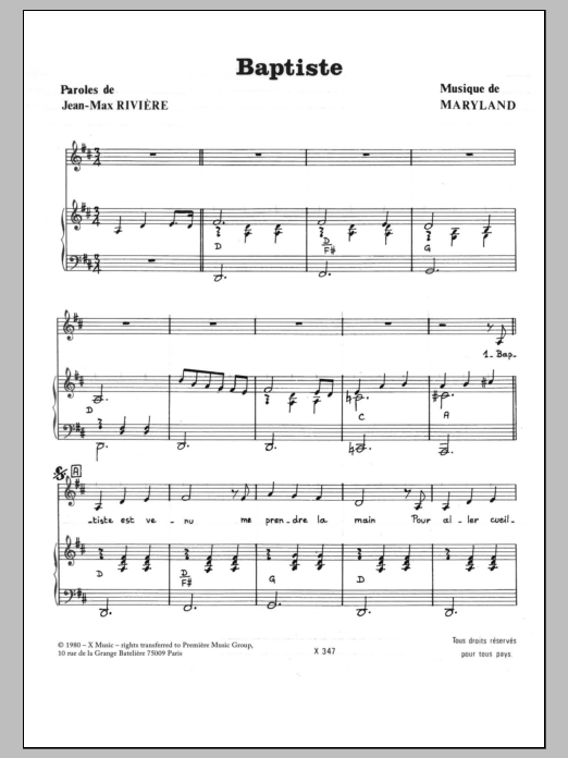 Jean-Max Riviere Baptiste Sheet Music Notes & Chords for Piano & Vocal - Download or Print PDF