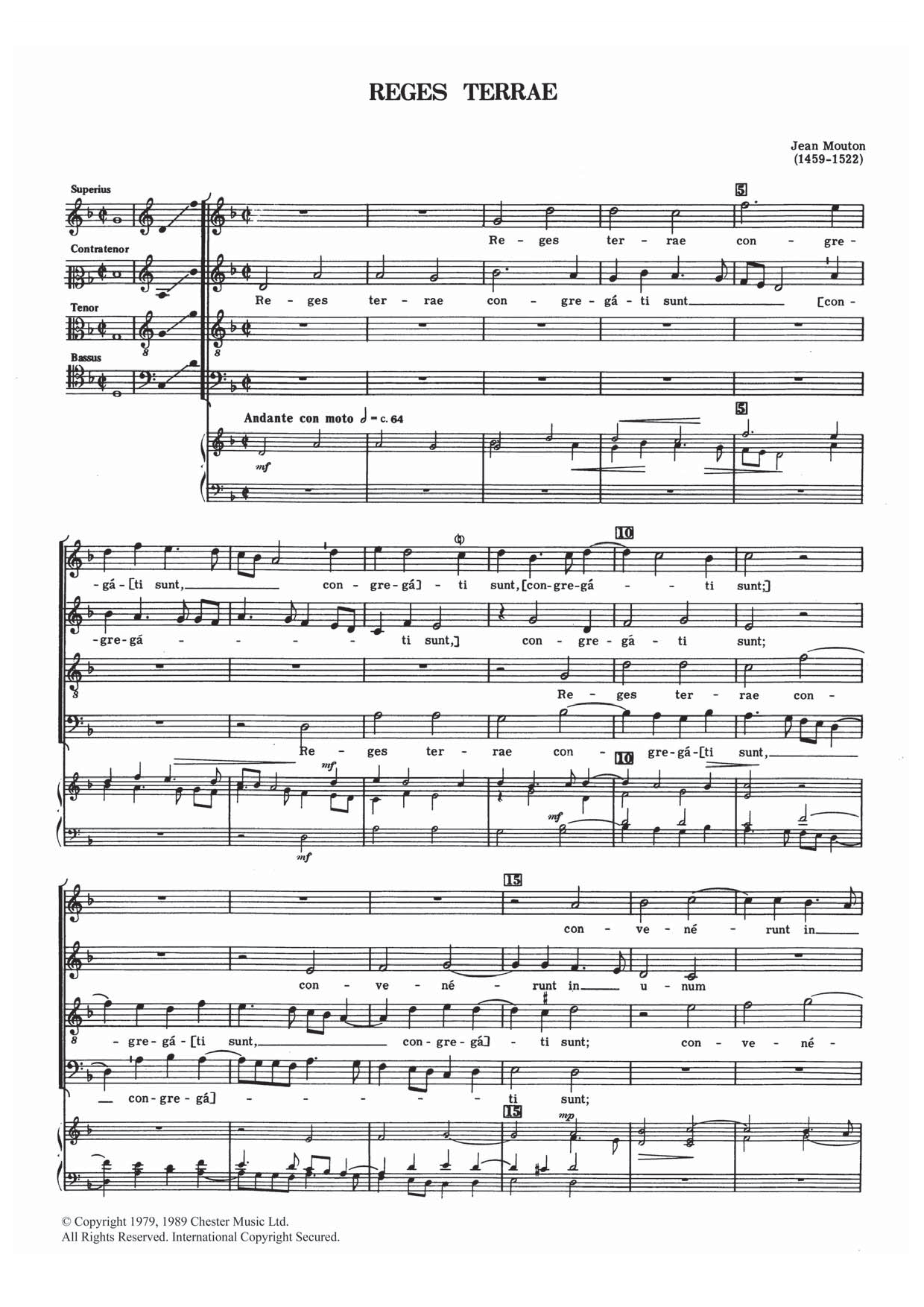 Jean Mouton Reges Terrae Sheet Music Notes & Chords for SATB - Download or Print PDF