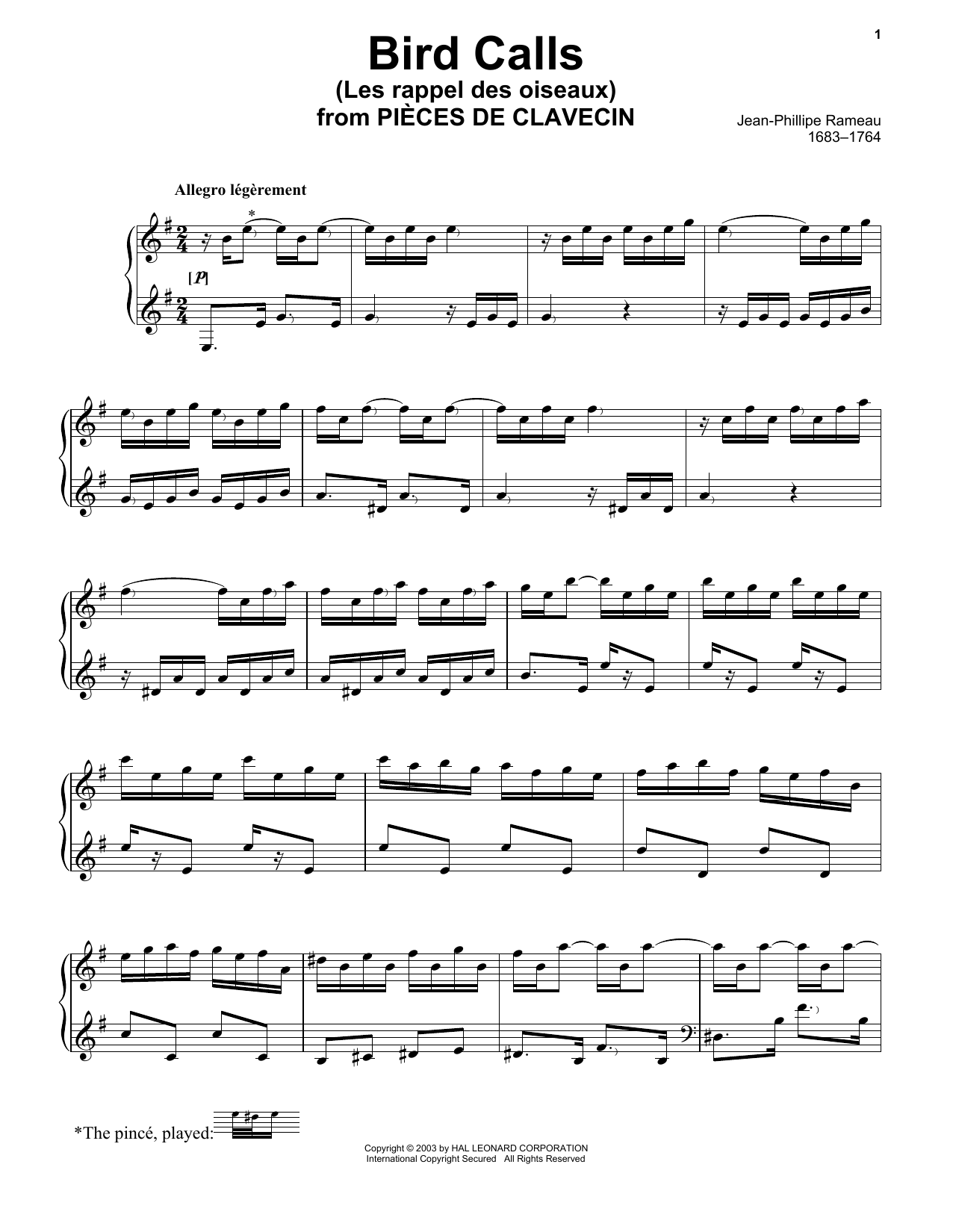 Jean-Philippe Rameau Bird Calls (Les Rappel Des Oiseaux) Sheet Music Notes & Chords for Piano Solo - Download or Print PDF