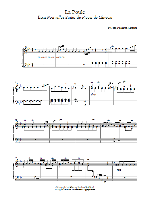 Jean-Philippe Rameau La Poule From Nouvelles Suites De Pieces De Clavecin Sheet Music Notes & Chords for Piano - Download or Print PDF