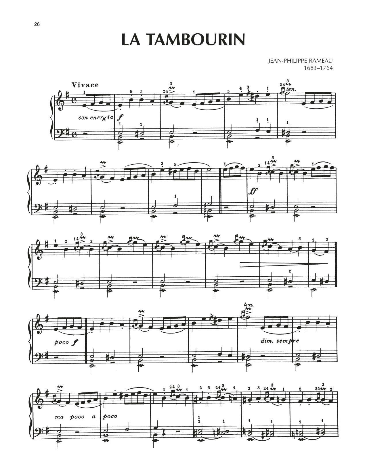 Jean-Philippe Rameau La Tambourin Sheet Music Notes & Chords for Piano Solo - Download or Print PDF