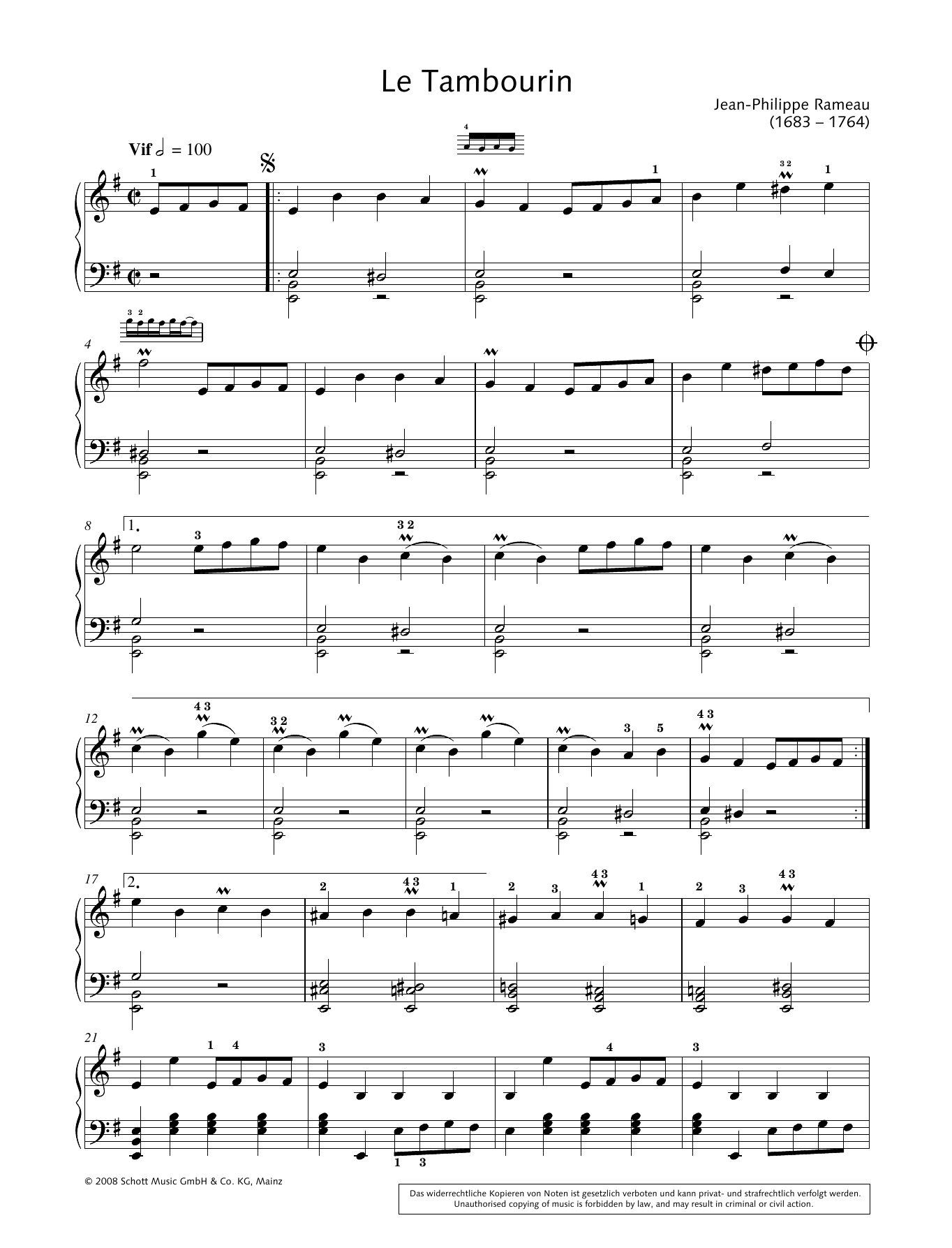 Jean-Philippe Rameau Le Tambourin Sheet Music Notes & Chords for Piano Solo - Download or Print PDF