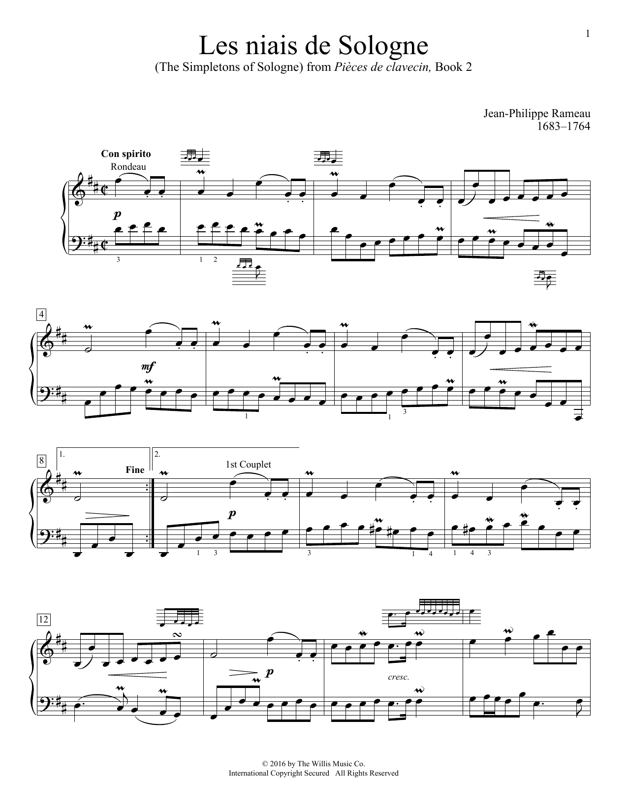 Jean-Philippe Rameau Les niais de Sologne (The Simpletons Of Sologne) Sheet Music Notes & Chords for Educational Piano - Download or Print PDF