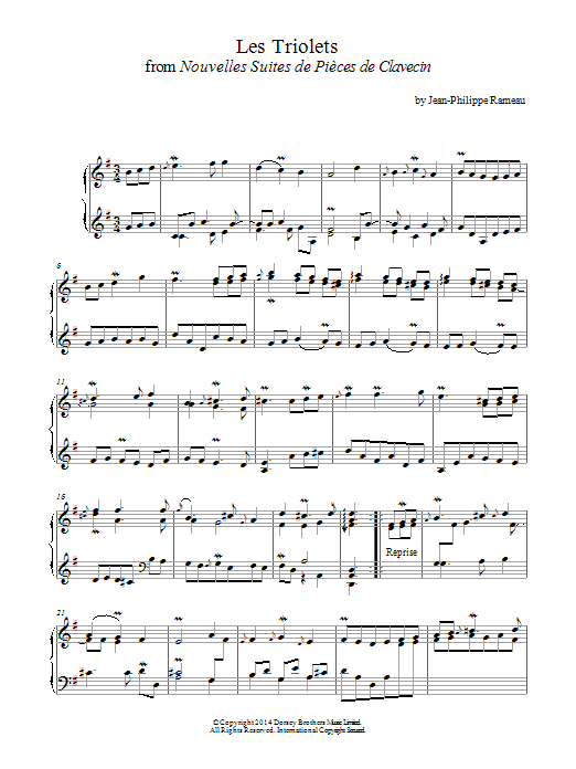 Jean-Philippe Rameau Les Triolets From Nouvelles Suites De Pieces De Clavecin Sheet Music Notes & Chords for Piano - Download or Print PDF