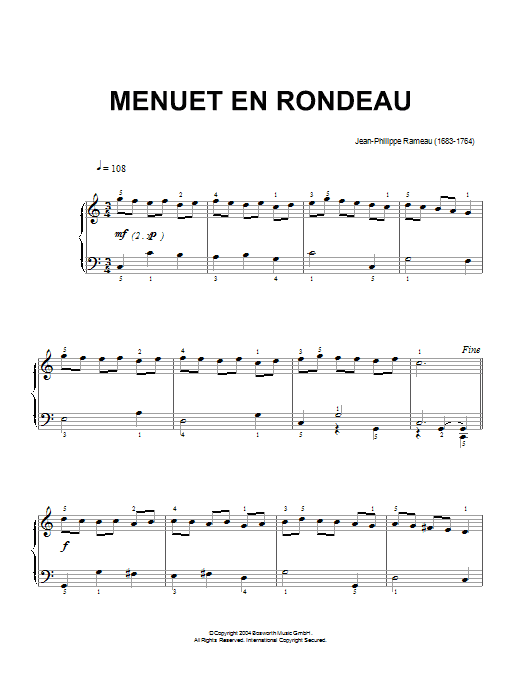 Jean-Philippe Rameau Menuet En Rondeau Sheet Music Notes & Chords for Piano - Download or Print PDF