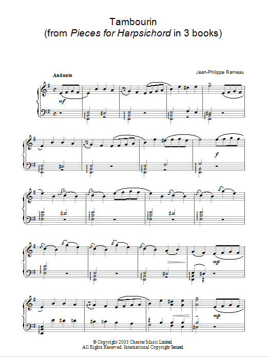 Jean-Philippe Rameau Tambourin Sheet Music Notes & Chords for Piano - Download or Print PDF