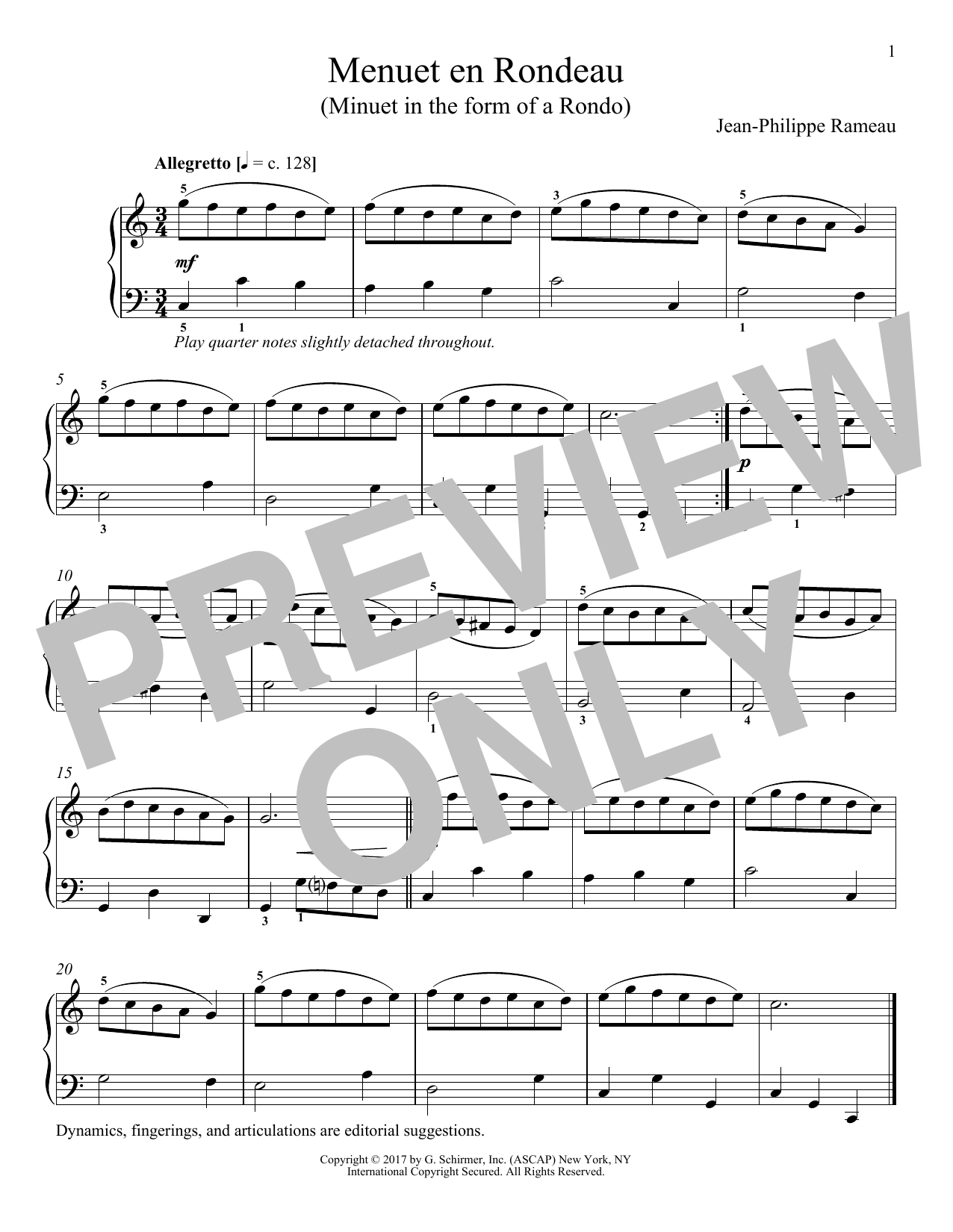 Jean-Phillip Rameau Menuet En Rondeau Sheet Music Notes & Chords for Piano - Download or Print PDF
