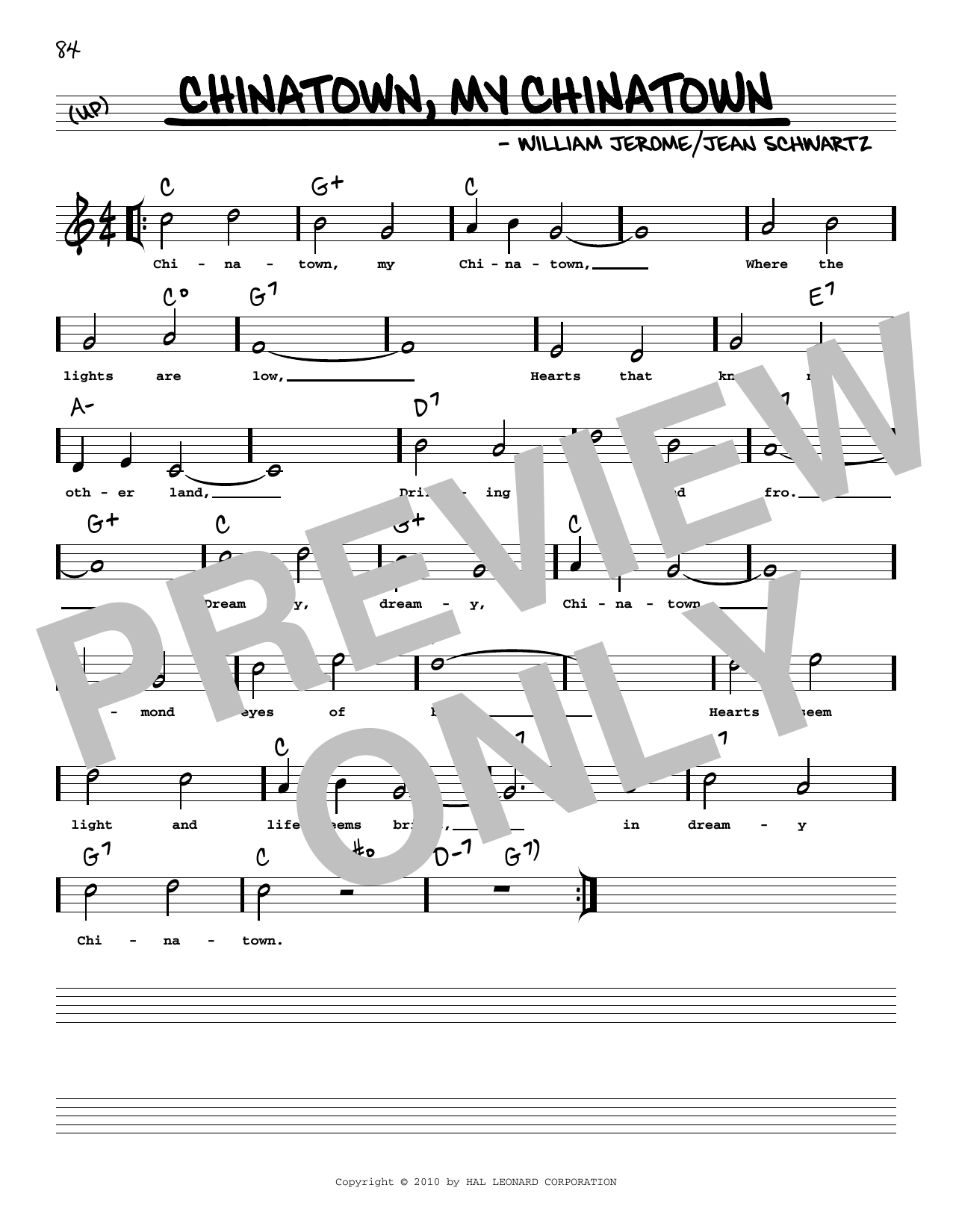 Jean Schwartz Chinatown, My Chinatown (arr. Robert Rawlins) Sheet Music Notes & Chords for Real Book – Melody, Lyrics & Chords - Download or Print PDF