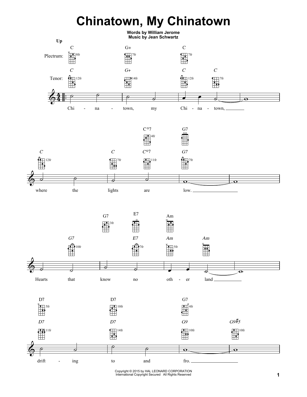 Jean Schwartz Chinatown, My Chinatown Sheet Music Notes & Chords for Banjo - Download or Print PDF