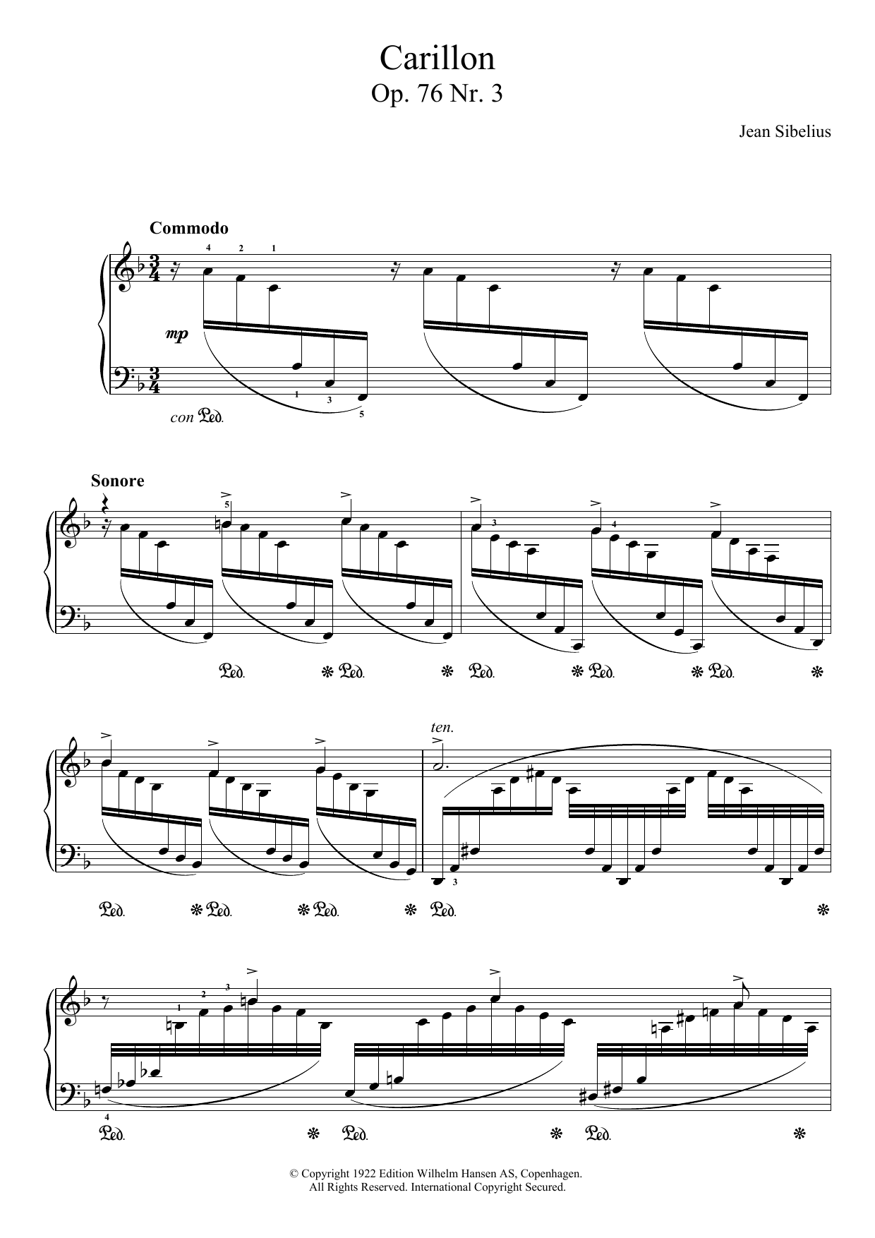 Jean Sibelius 13 Morceaux, Op.76 - III. Carillon Sheet Music Notes & Chords for Piano - Download or Print PDF