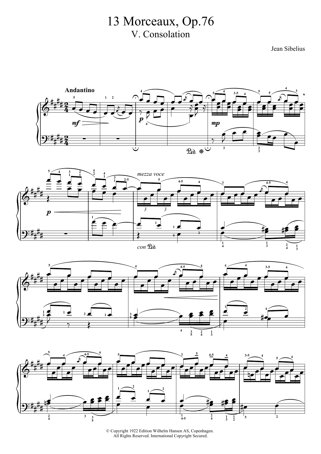 Jean Sibelius 13 Morceaux, Op.76 - V. Consolation Sheet Music Notes & Chords for Piano - Download or Print PDF