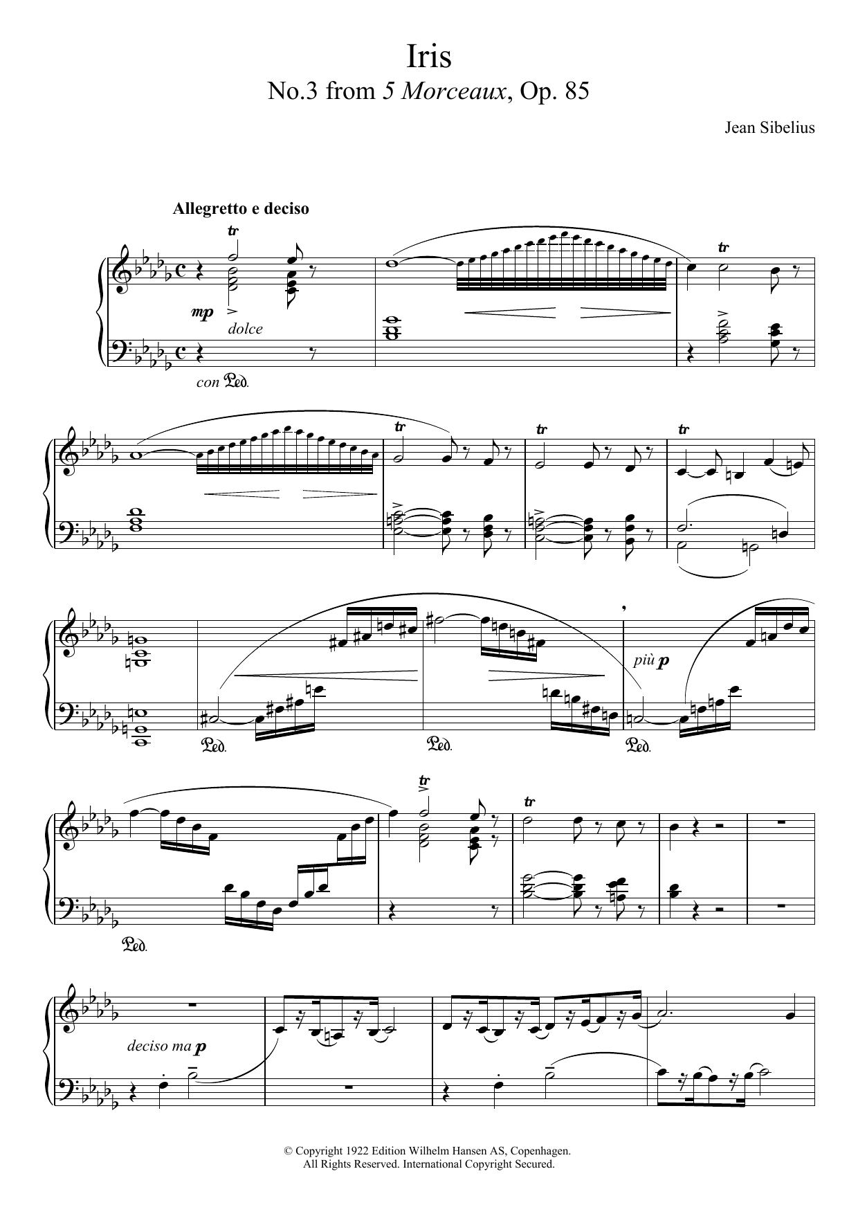 Jean Sibelius 5 Morceaux, Op.85 - III. Iris Sheet Music Notes & Chords for Piano - Download or Print PDF