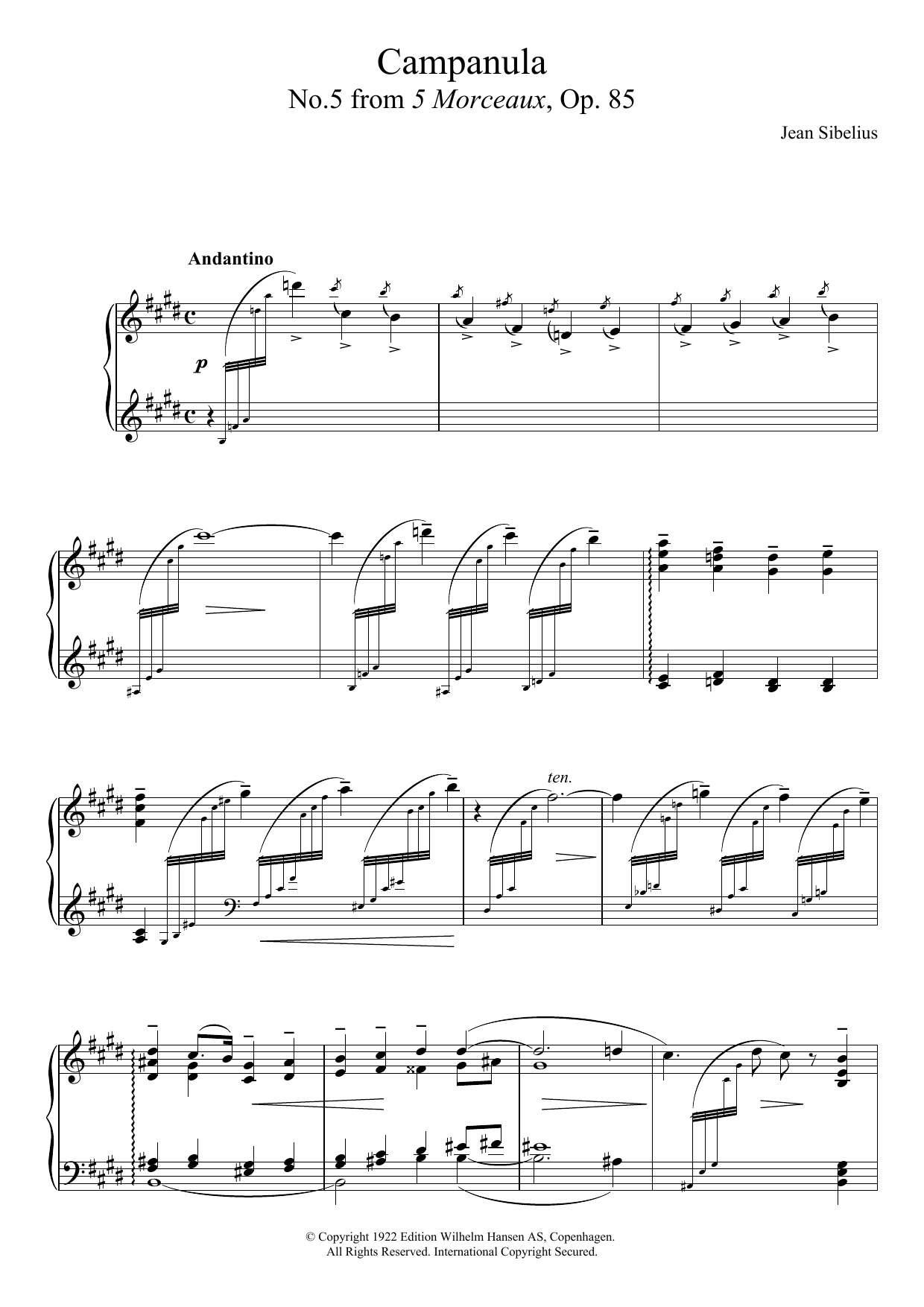 Jean Sibelius 5 Morceaux, Op.85 - V. Campanula Sheet Music Notes & Chords for Piano - Download or Print PDF
