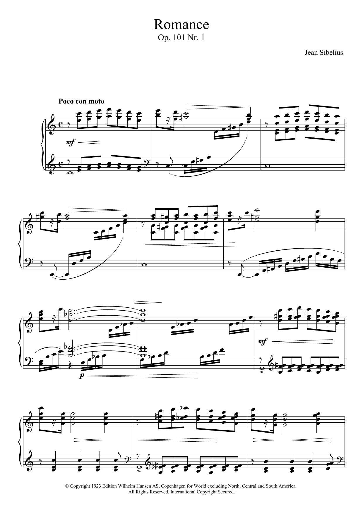 Jean Sibelius 5 Morceaux Romantiques, Op.101 - I. Romance Sheet Music Notes & Chords for Piano - Download or Print PDF