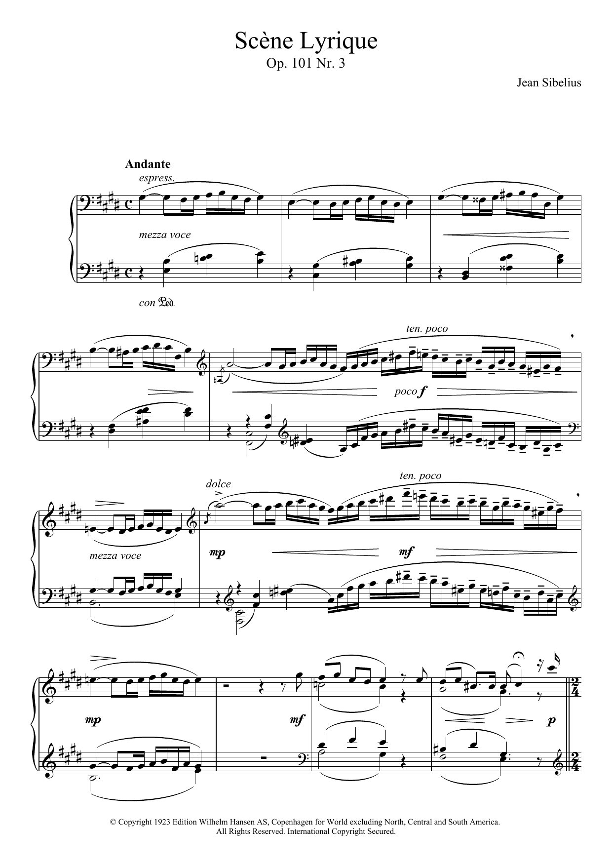 Jean Sibelius 5 Morceaux Romantiques, Op.101 - III. Scene Lyrique Sheet Music Notes & Chords for Piano - Download or Print PDF