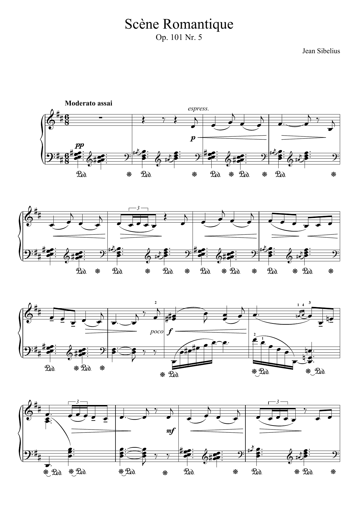 Jean Sibelius 5 Morceaux Romantiques, Op.101 - V. Scene Romantique Sheet Music Notes & Chords for Piano - Download or Print PDF