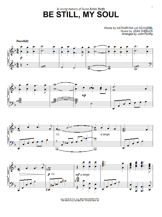 John Purifoy Be Still My Soul Sheet Music Notes & Chords for Piano - Download or Print PDF