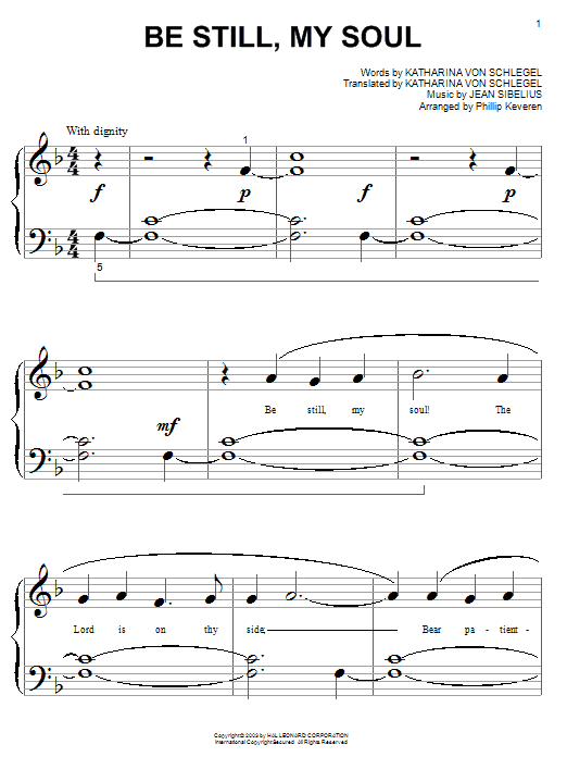 Katharina von Schegel Be Still My Soul Sheet Music Notes & Chords for Big Note Piano - Download or Print PDF