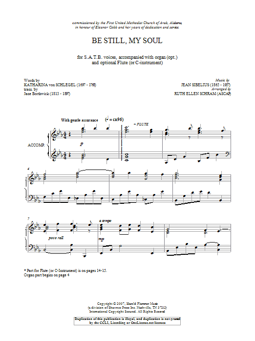 Jane L. Borthwick Be Still My Soul Sheet Music Notes & Chords for Piano Solo - Download or Print PDF
