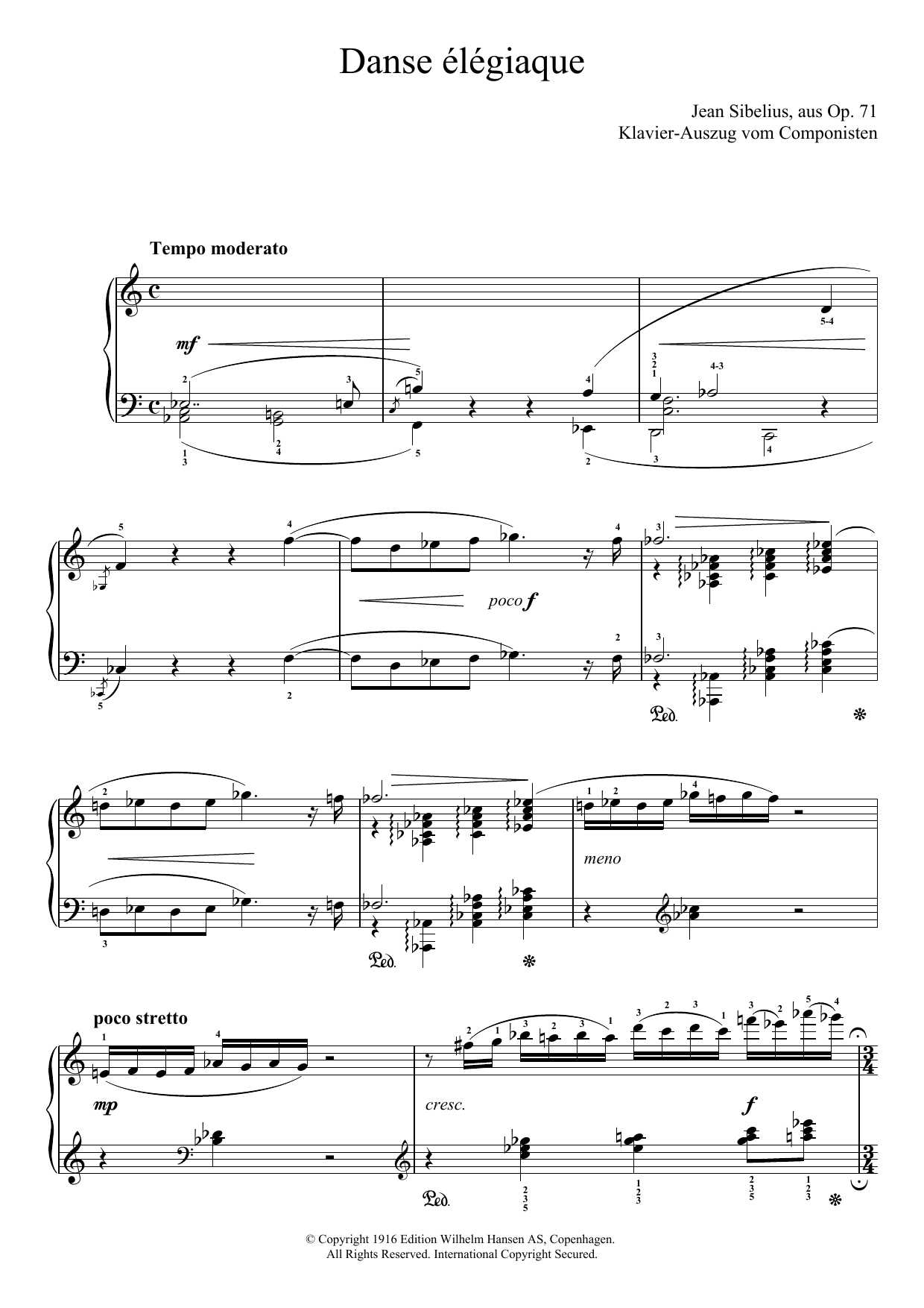 Jean Sibelius Danse Elegiaque (From Scaramouche, Op.71) Sheet Music Notes & Chords for Piano - Download or Print PDF