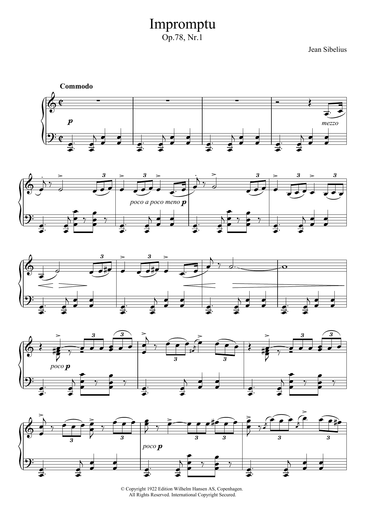 Jean Sibelius Impromptu, Op.78 No.1 Sheet Music Notes & Chords for Piano - Download or Print PDF