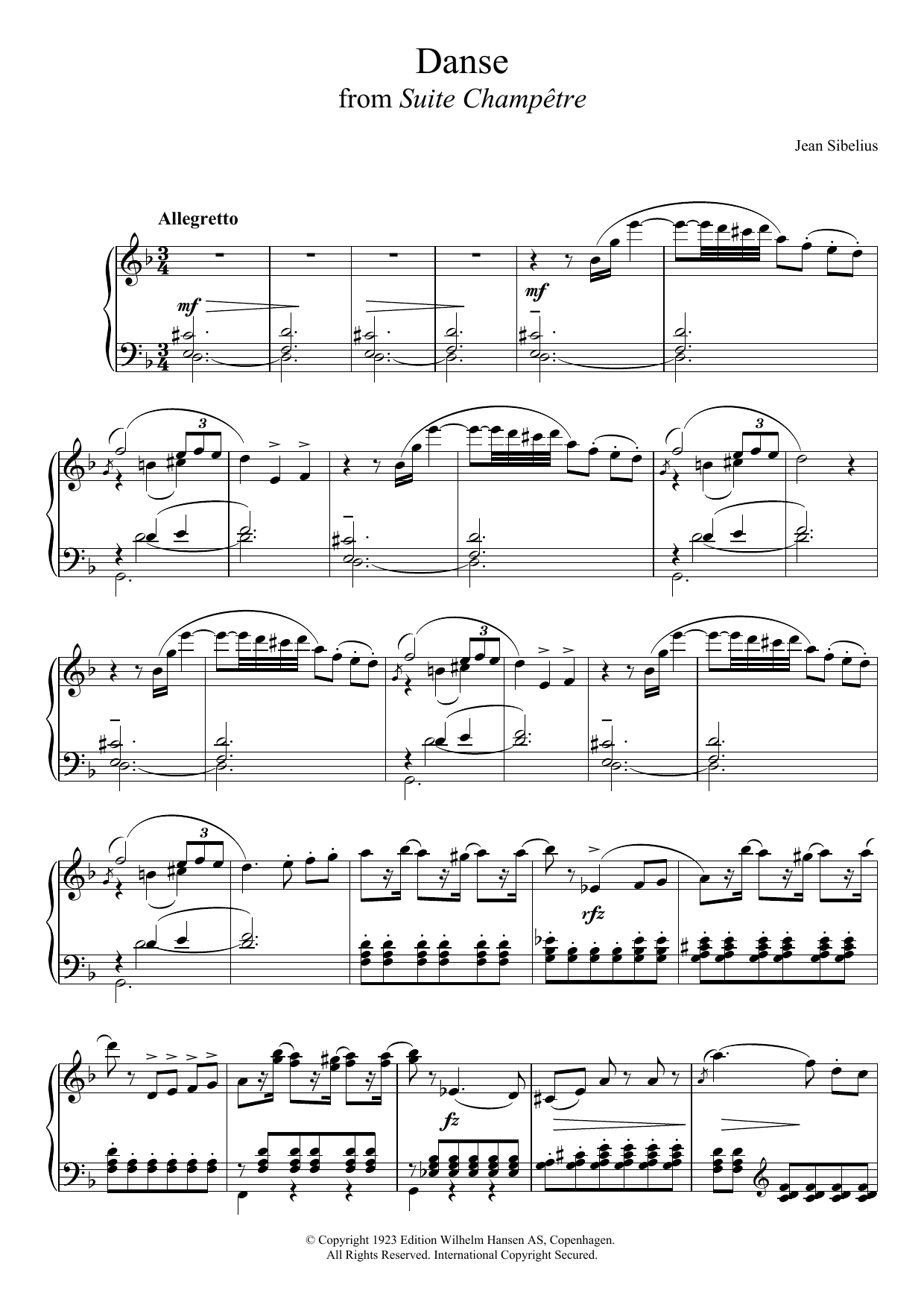 Jean Sibelius Suite Champetre, Op.98B - III. Danse Sheet Music Notes & Chords for Piano - Download or Print PDF