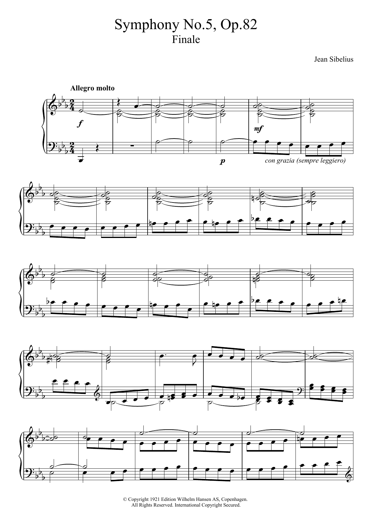 Jean Sibelius Symphony No.5, Op.82 (Finale) Sheet Music Notes & Chords for Piano - Download or Print PDF