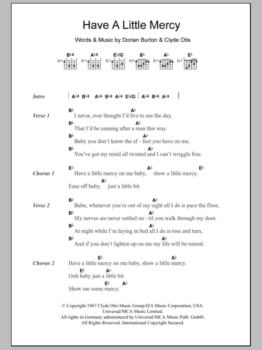 Jean Wells Have A Little Mercy Sheet Music Notes & Chords for Lyrics & Chords - Download or Print PDF