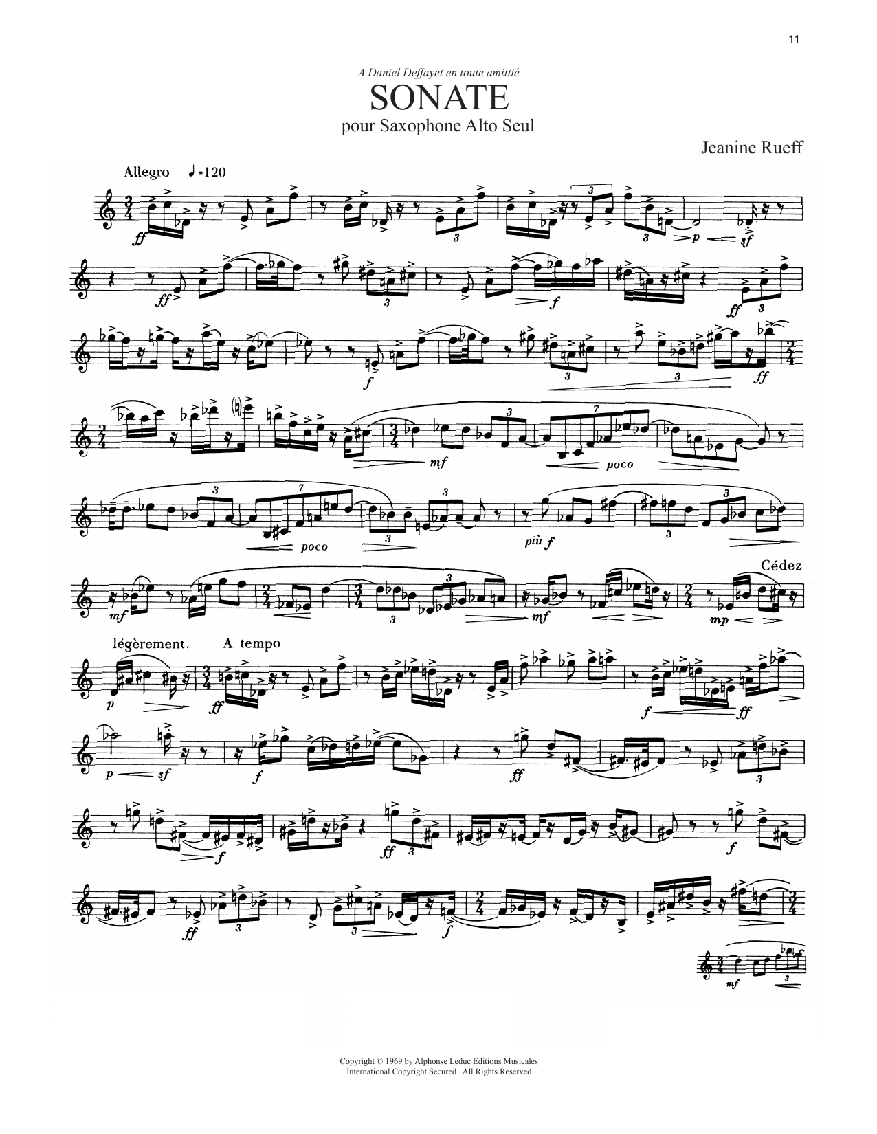 Jeanine Rueff Sonate Sheet Music Notes & Chords for Alto Sax Solo - Download or Print PDF