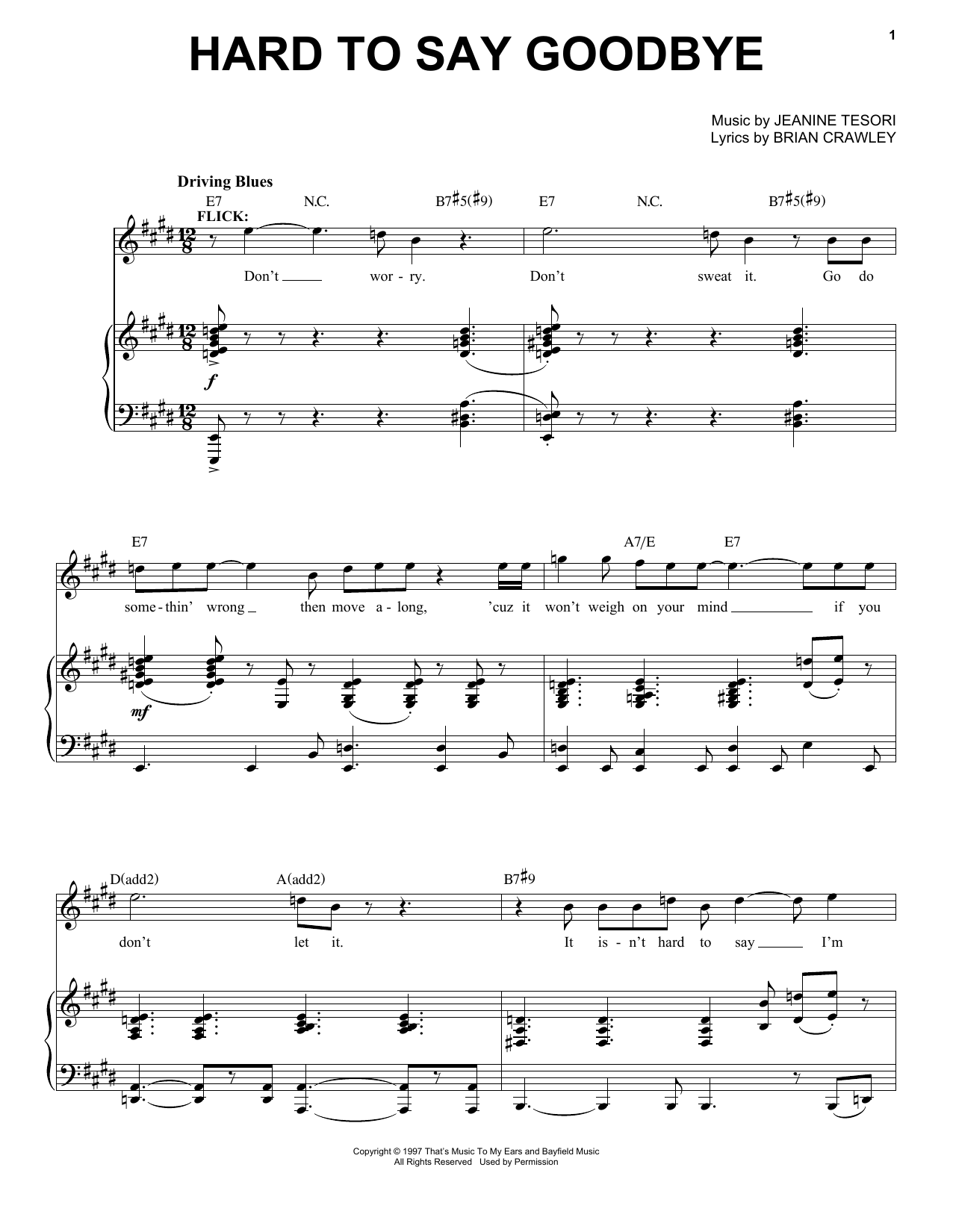 Jeanine Tesori Hard To Say Goodbye Sheet Music Notes & Chords for Piano & Vocal - Download or Print PDF