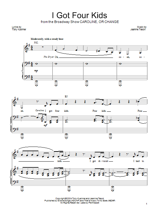 Jeanine Tesori I Got Four Kids Sheet Music Notes & Chords for Piano, Vocal & Guitar (Right-Hand Melody) - Download or Print PDF