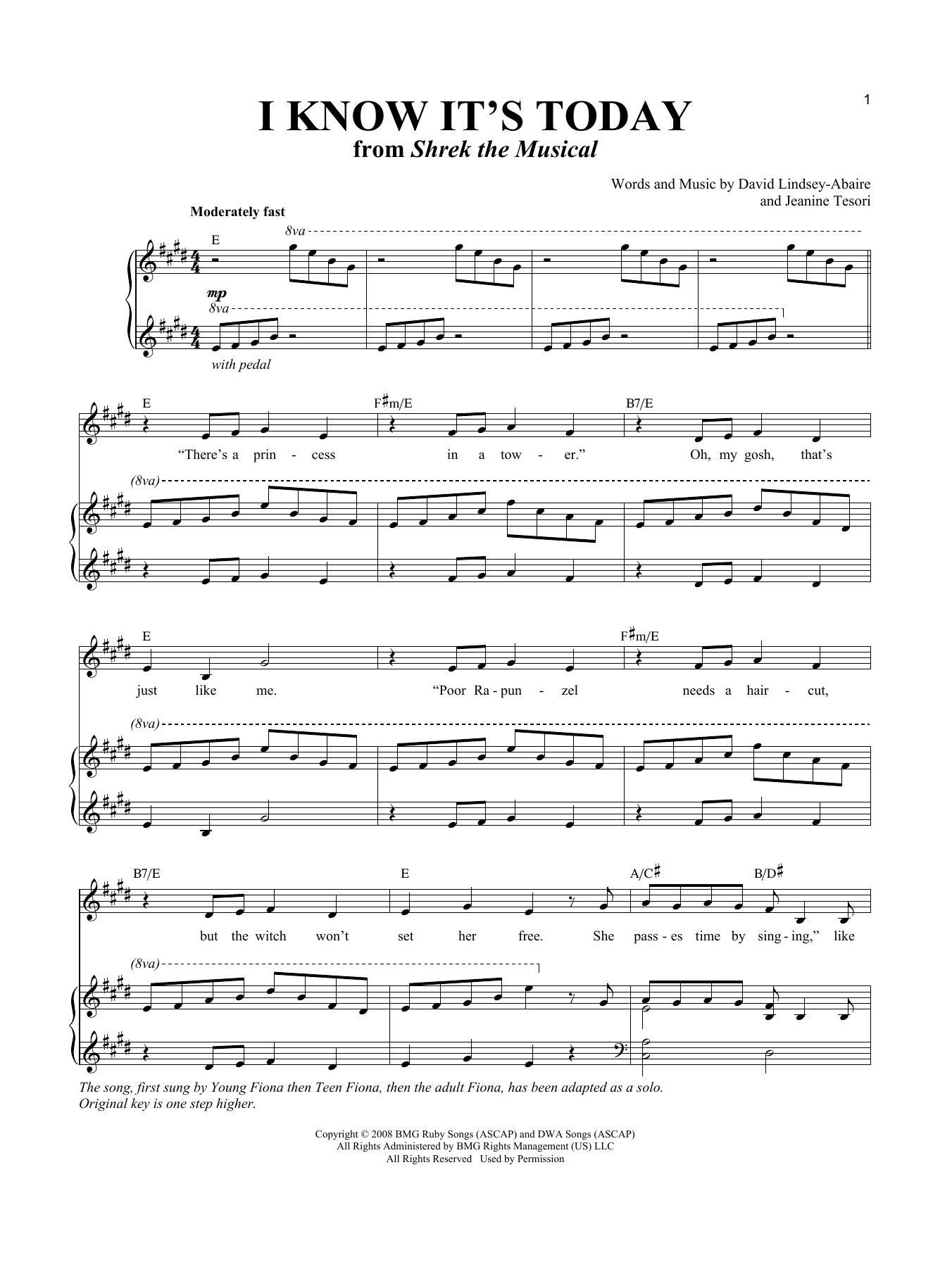 Jeanine Tesori I Know It's Today (Young Fiona and Teen Fiona) Sheet Music Notes & Chords for Piano & Vocal - Download or Print PDF