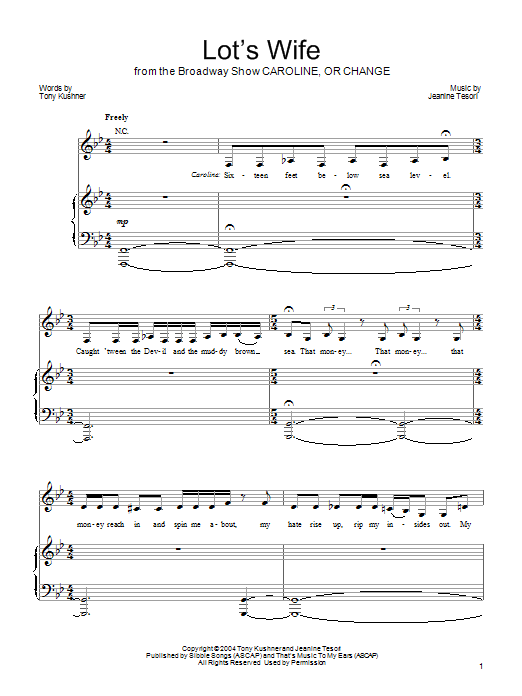 Jeanine Tesori Lot's Wife Sheet Music Notes & Chords for Piano, Vocal & Guitar (Right-Hand Melody) - Download or Print PDF