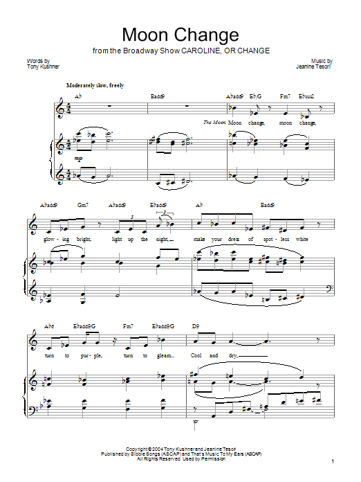 Jeanine Tesori Moon Change Sheet Music Notes & Chords for Piano, Vocal & Guitar (Right-Hand Melody) - Download or Print PDF