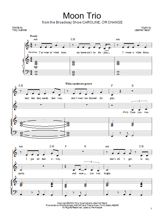 Jeanine Tesori Moon Trio Sheet Music Notes & Chords for Piano, Vocal & Guitar (Right-Hand Melody) - Download or Print PDF