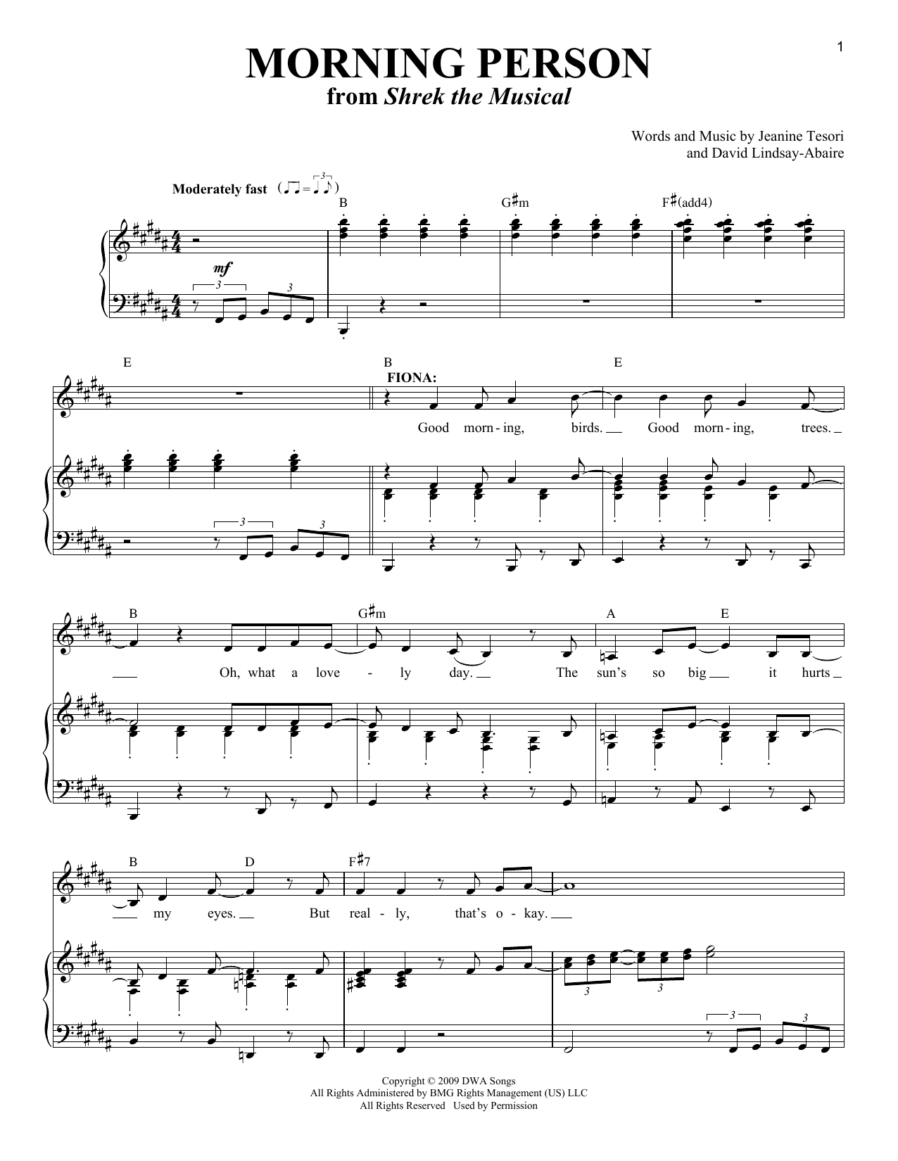 Jeanine Tesori Morning Person Sheet Music Notes & Chords for Piano & Vocal - Download or Print PDF
