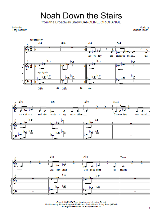 Jeanine Tesori Noah Down The Stairs Sheet Music Notes & Chords for Piano, Vocal & Guitar (Right-Hand Melody) - Download or Print PDF