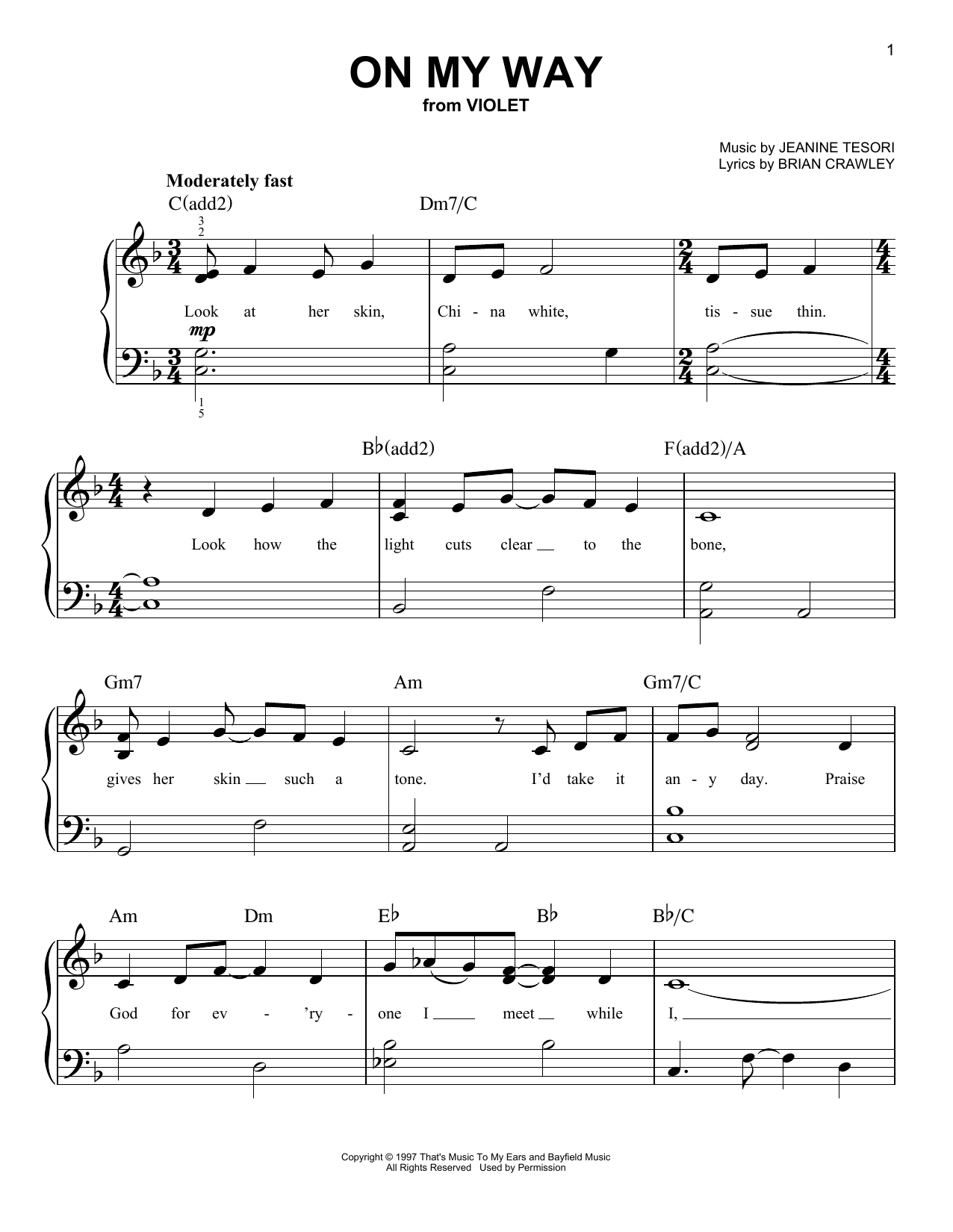Jeanine Tesori On My Way (from Violet) Sheet Music Notes & Chords for Very Easy Piano - Download or Print PDF