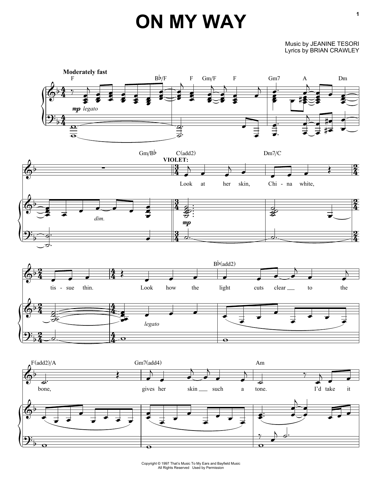 Jeanine Tesori On My Way Sheet Music Notes & Chords for Piano & Vocal - Download or Print PDF