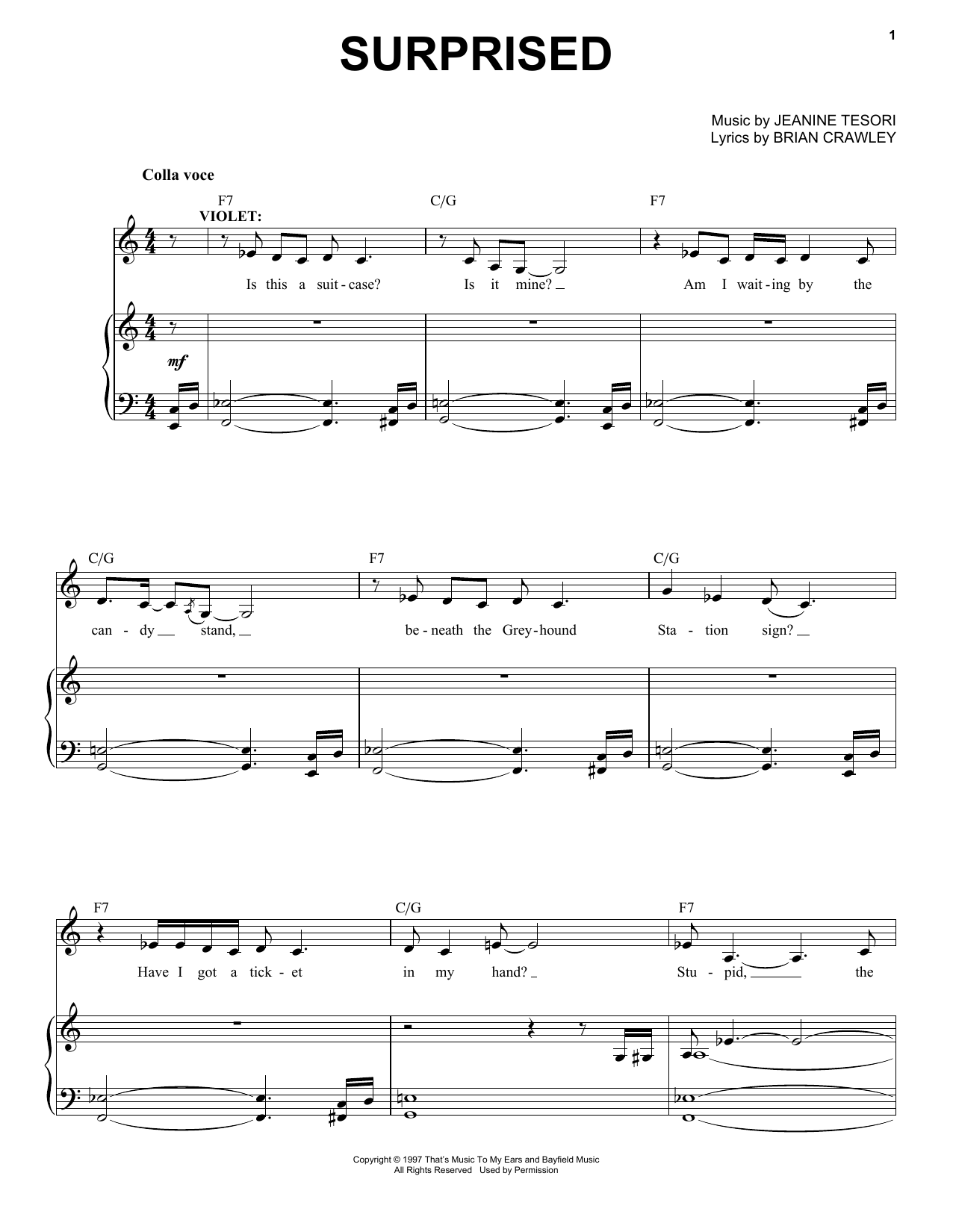 Jeanine Tesori Surprised Sheet Music Notes & Chords for Piano & Vocal - Download or Print PDF