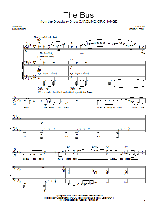 Jeanine Tesori The Bus Sheet Music Notes & Chords for Piano, Vocal & Guitar (Right-Hand Melody) - Download or Print PDF