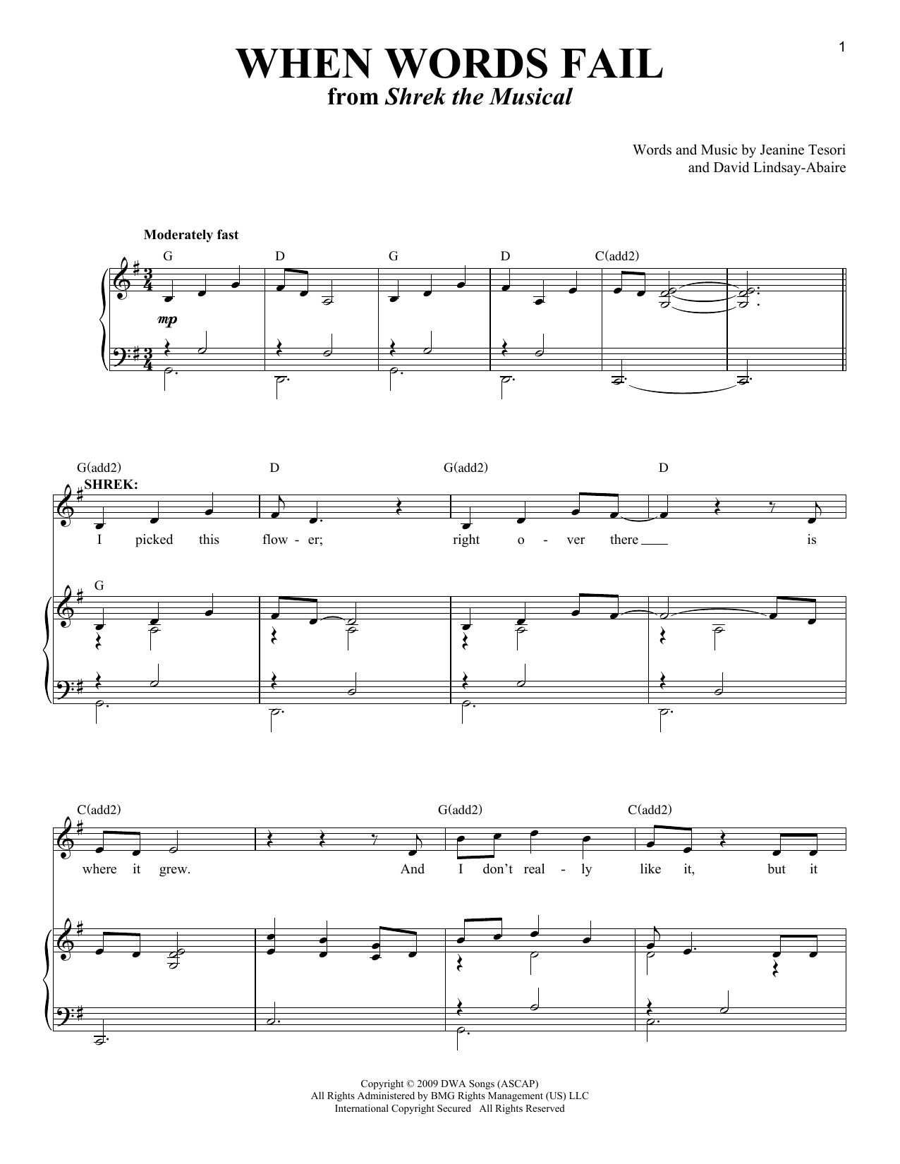 Jeanine Tesori When Words Fail Sheet Music Notes & Chords for Piano & Vocal - Download or Print PDF